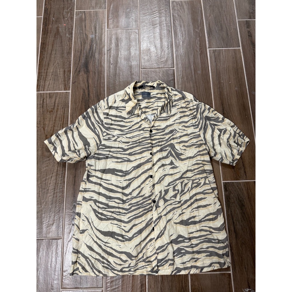 Ksubi Tiger Print Beige Camp Hawaiian Shirt Tropical Short Sleeve Coastal Large